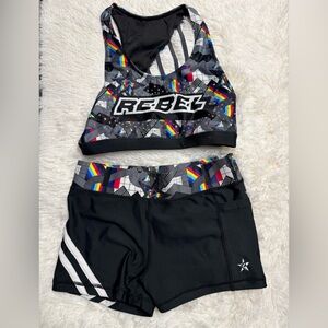 Rebel Athletic Black and Multicolor Sports Bra and shorts set